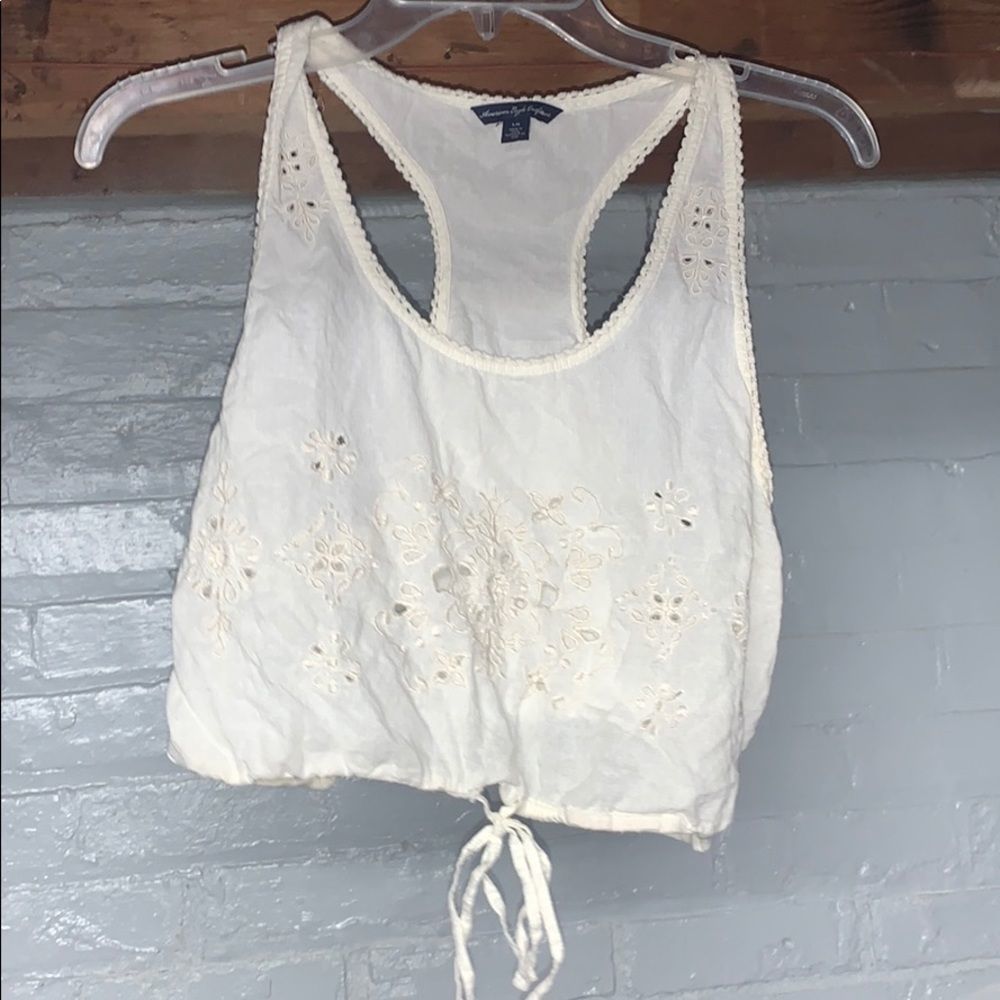 American Eagle Crop Tank with Floral Eyelet Embroidery